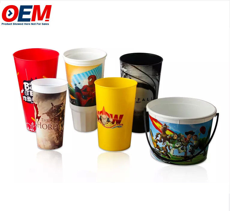 OEM Dobry jakość pojemnik na zamówienie drukowane plastikowe kreskówki popcorn wiadro kubek kubek kubek z pokrywką do promocji