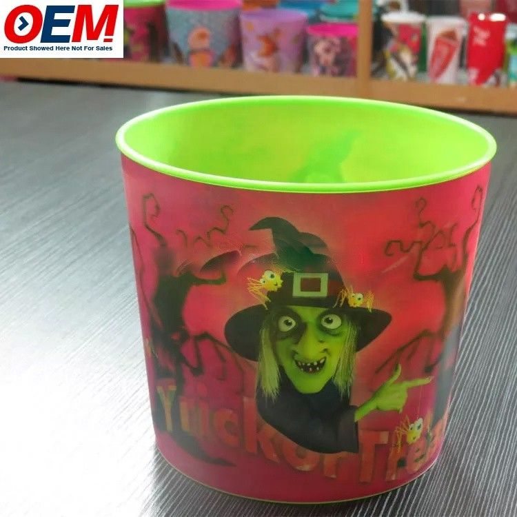 niestandardowe plastikowe Halloween kreskówki zwierzęce design popcorn pojemnik plastikowe przechowywanie żywności popcorn wiadro z pokrywą