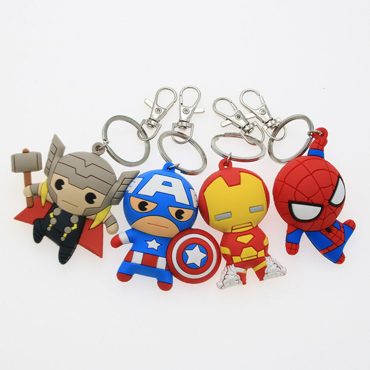 Zastosowane 3D animowane Captain America Gumkowy łańcuch kluczyki Pvc Łańcuch kluczykowy do torebki szkolnej