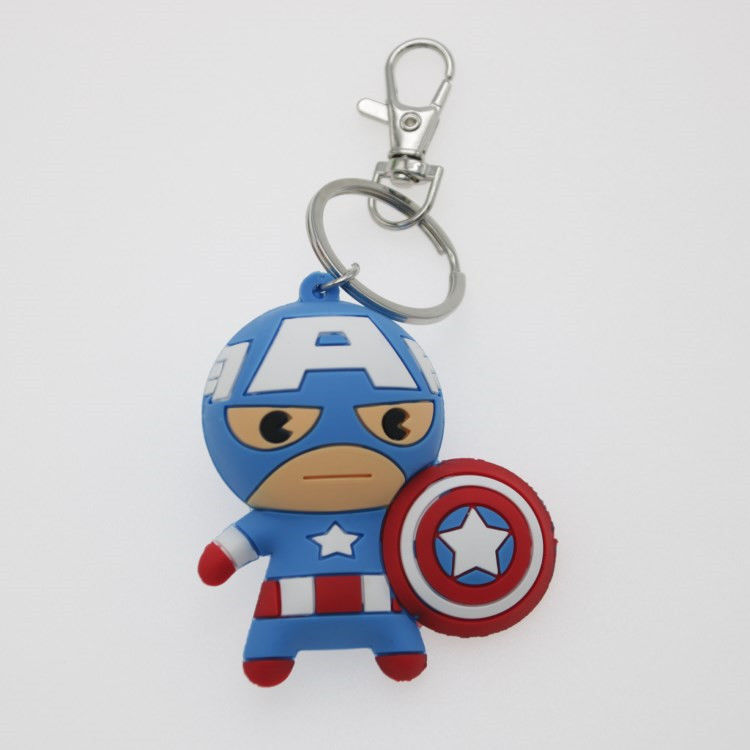 Zastosowane 3D animowane Captain America Gumkowy łańcuch kluczyki Pvc Łańcuch kluczykowy do torebki szkolnej