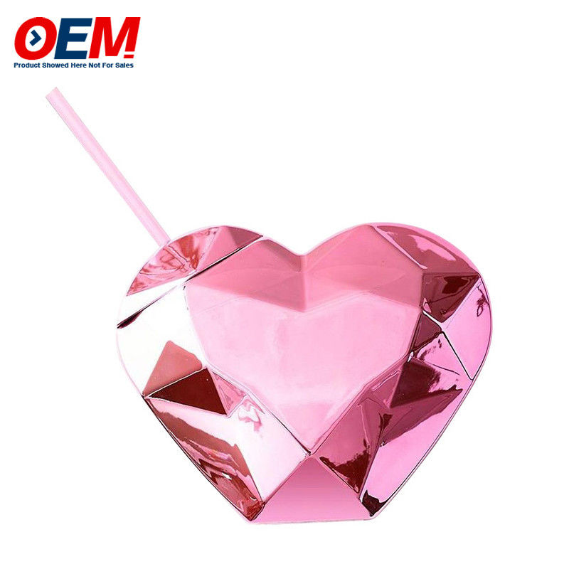 Custom PP Double Wall Cup With Straw OEM Sweet Heart 450ml plastikowy kubek na wodę
