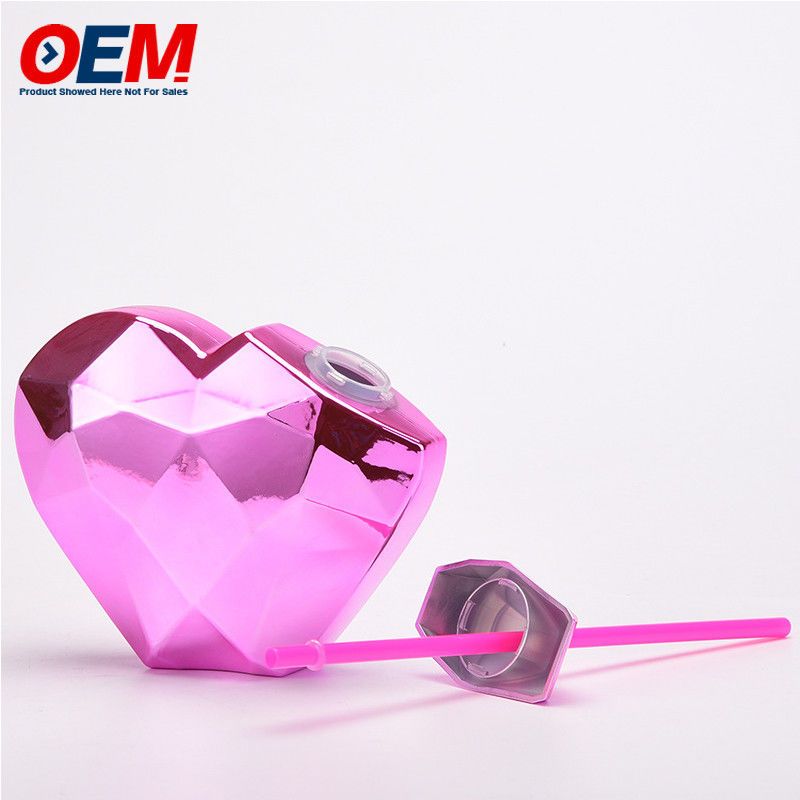 Custom PP Double Wall Cup With Straw OEM Sweet Heart 450ml plastikowy kubek na wodę