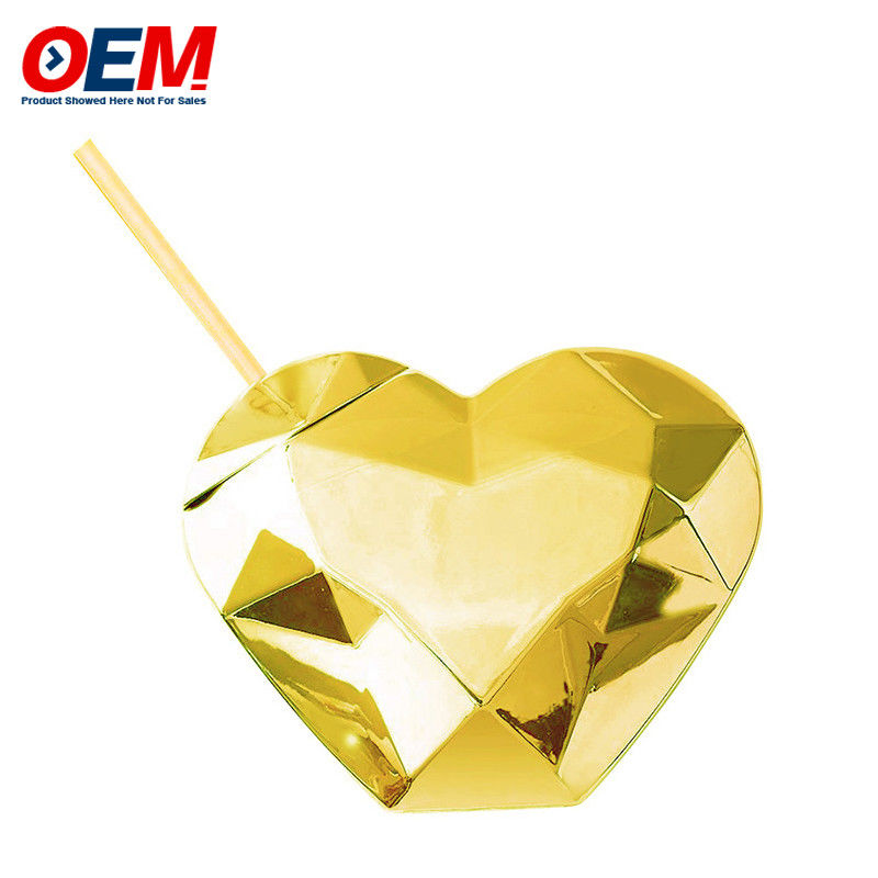Custom PP Double Wall Cup With Straw OEM Sweet Heart 450ml plastikowy kubek na wodę