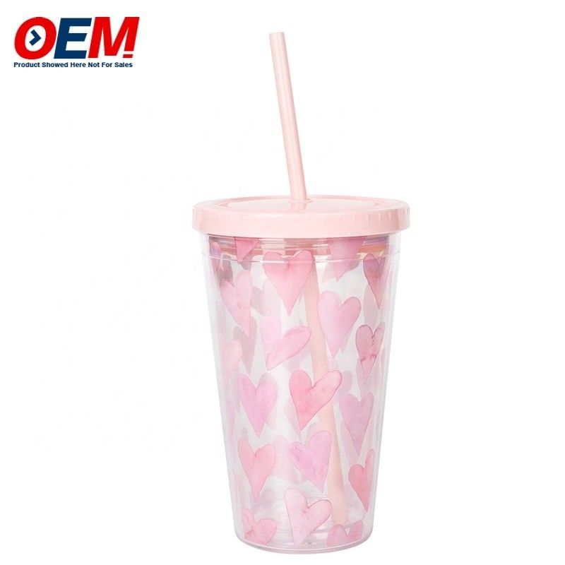 Fabryka na zamówienie PP podwójny kubek ze ścianą ze słomką OEM plastikowy kubek Cute Bear Water Cup