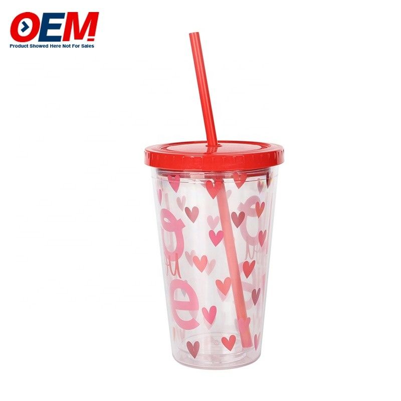 Fabryka na zamówienie PP podwójny kubek ze ścianą ze słomką OEM plastikowy kubek Cute Bear Water Cup