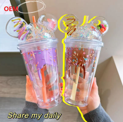 Straw Cup Summer Ice Cream Cup Przejrzysty podwójny plastikowy kubek na wodę
